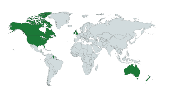 Map of English speaking countries